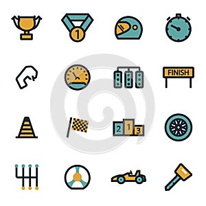 Vector flat racing icons set
