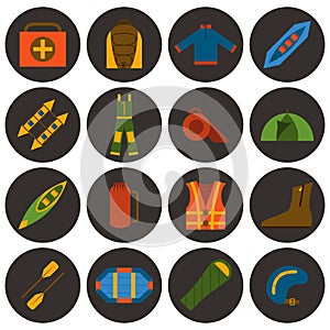 Vector flat rafting icons