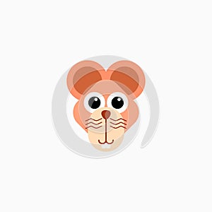 Vector Flat Rat`s face isolated. Cartoon style illustration. Mouse, Animal`s head logo. Object for web, poster, banner, print