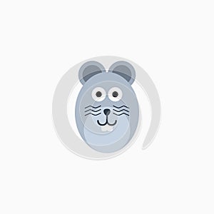 Vector Flat Rat`s face isolated. Cartoon style illustration. Mouse, Animal`s head logo. Object for web, poster, banner, print