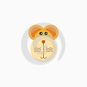 Vector Flat Rat`s face isolated. Cartoon style illustration. Mouse, Animal`s head logo. Object for web, poster, banner, print