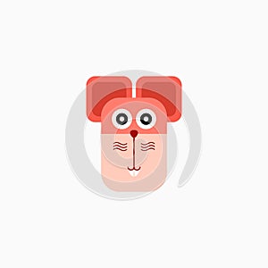 Vector Flat Rat`s face isolated. Cartoon style illustration. Mouse, Animal`s head logo. Object for web, poster, banner, print