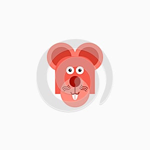 Vector Flat Rat`s face isolated. Cartoon style illustration. Mouse, Animal`s head logo. Object for web, poster, banner, print