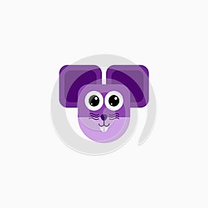 Vector Flat Rat`s face isolated. Cartoon style illustration. Mouse, Animal`s head logo. Object for web, poster, banner, print