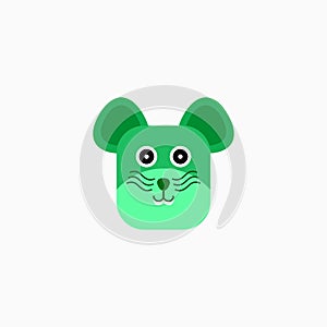 Vector Flat Rat`s face isolated. Cartoon style illustration. Mouse, Animal`s head logo. Object for web, poster, banner, print