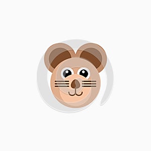 Vector Flat Rat`s face isolated. Cartoon style illustration. Mouse, Animal`s head logo. Object for web, poster, banner, print desi