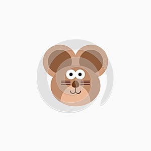 Vector Flat Rat`s face isolated. Cartoon style illustration. Mouse, Animal`s head logo. Object for web, poster, banner, print desi