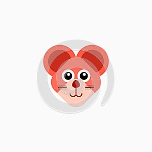 Vector Flat Rat`s face isolated. Cartoon style illustration. Mouse, Animal`s head logo. Object for web, poster, banner, print desi