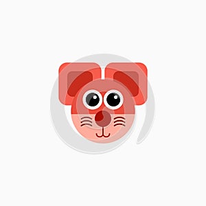 Vector Flat Rat`s face isolated. Cartoon style illustration. Mouse, Animal`s head logo. Object for web, poster, banner, print desi