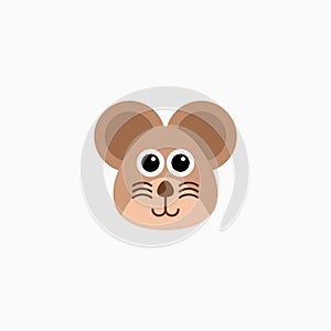 Vector Flat Rat`s face isolated. Cartoon style illustration. Mouse, Animal`s head logo. Object for web, poster, banner, print desi