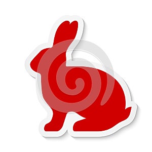 Vector flat red rabbit sticker icon isolated on white background