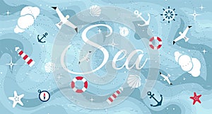 Vector flat sea design symbols