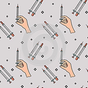 Vector flat seamless pattern. Beauty injections, mesotherapy, rejuvenation. Used for websites, wallpapers, textile