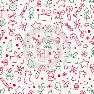 Vector flat seamless pattern with traditional Christmas decor icons