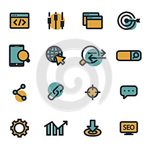 Vector flat seo icons set