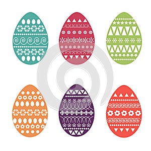 Vector flat set of colorful and ornate easter eggs. Fresh and spring design for greeting cards, textile, booklet, fabric, sticker.