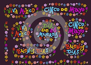 Vector flat set of mexican quotes & lettering for different ocassions & events