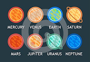 Vector Flat Set of Solar System Planets in Cartoon style