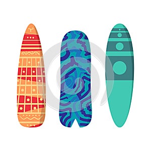 Vector flat set surfboards isolated on white background