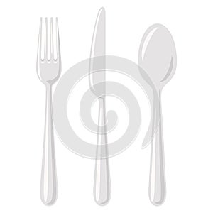 Vector Flat Simple Cartoon Dinner Fork, Knife and Spoon Icon Set Closeup, Isolated. Tableware Set. Top View