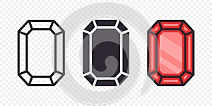 Vector Flat Simple Minimalistic Gemstone Icons Set. Diamond, Crystal, Rhinestones Closeup Isolated. Jewerly Concept