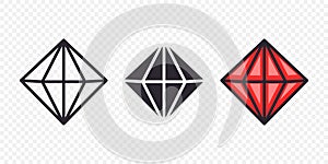 Vector Flat Simple Minimalistic Gemstone Icons Set. Diamond, Crystal, Rhinestones Closeup Isolated. Jewerly Concept