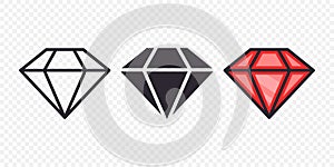 Vector Flat Simple Minimalistic Gemstone Icons Set. Diamond, Crystal, Rhinestones Closeup Isolated. Jewerly Concept