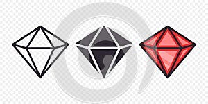 Vector Flat Simple Minimalistic Gemstone Icons Set. Diamond, Crystal, Rhinestones Closeup Isolated. Jewerly Concept