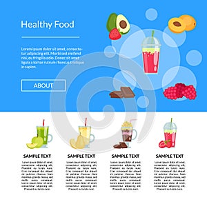 Vector flat smoothie elements landing page template illustration