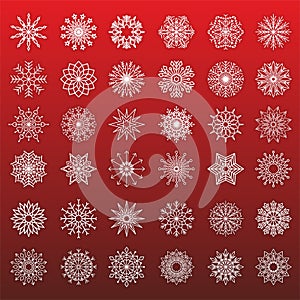 Vector flat snowflakes. Winter snowflake crystals, christmas snow shapes and frosted cool icon symbol set