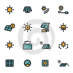 Vector flat solar energy icons set