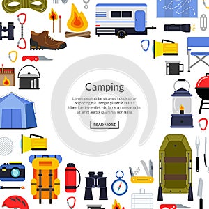 Vector flat style camping elements background illustration