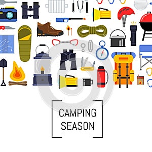 Vector flat style camping elements background illustration