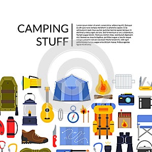 Vector flat style camping elements background illustration