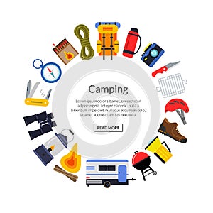 Vector flat style camping elements illustration