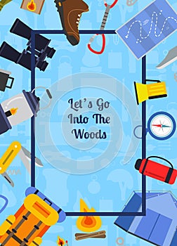 Vector flat style camping elements illustration