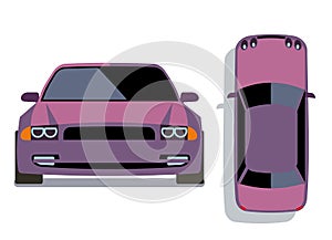 Vector flat-style cars in different views. Lilac car