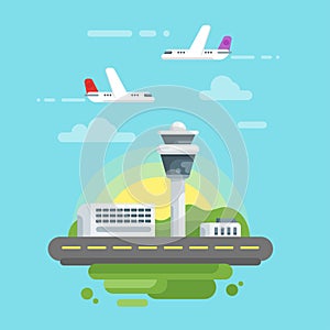 Vector flat style illustration of airport.