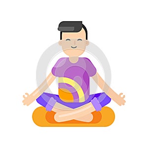 Vector flat style illustration of asian man doing yoga.