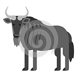 Vector flat style illustration of black wildebeest