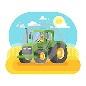 Vector flat style illustration of farmer working in farmed land