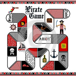 Vector flat style illustration of kids pirate board game template.