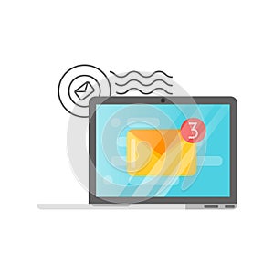 Vector flat style illustration of mail on laptop screen.