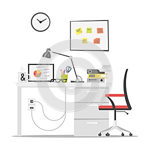 Vector flat style illustration of modern workplace. Job concept.