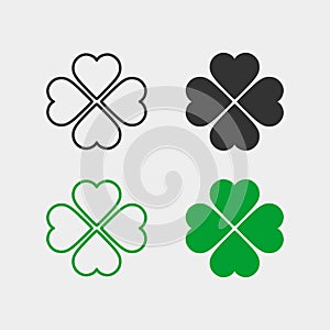 Vector flat style illustration of St. Patrick\'s day green lucky clover leaf isolated