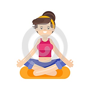 Vector flat style illustration of woman doing yoga.