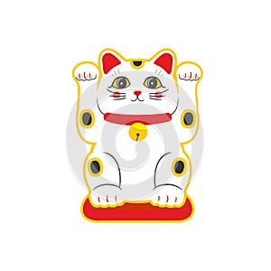 Vector flat style Japanese Lucky Cat Maneki Neko. Isolated on white background.