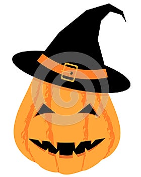 Vector flat style. A pumpkin with a hat is one of the important symbols of Halloween.