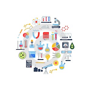 Vector flat style science elements circle illustration