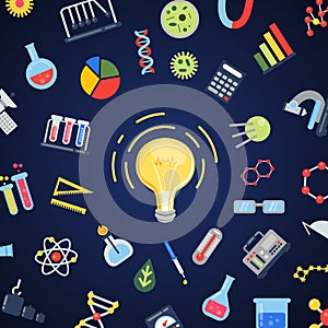 Vector flat style science icons lightbulb concept